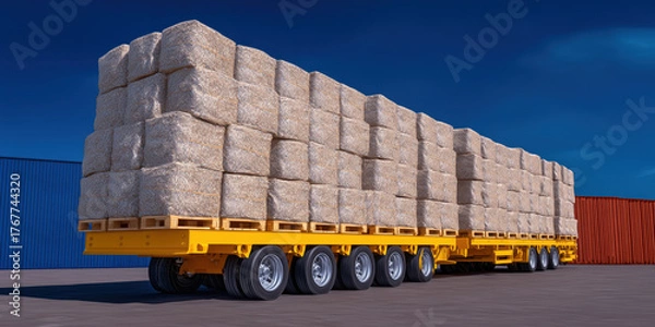 Obraz Semi trailer transporting hay bales on pallets