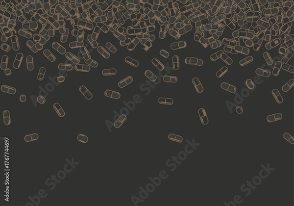Fototapeta Medicine capsules falling from above illustration on a dark background