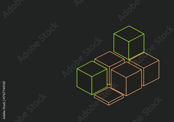 Fototapeta Abstract Geometric Cubes Illustration on a Dark Background A Modern and Minimalist Design Concept