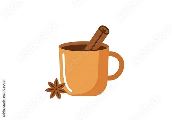 Fototapeta Warm Spiced Drink Mug with Cinnamon Stick and Star Anise Illustration