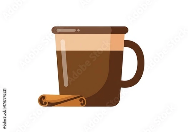 Fototapeta Cinnamon Spiced Hot Drink Mug Vector Illustration. Coffee, Tea, or Hot Chocolate Flat Design Icon