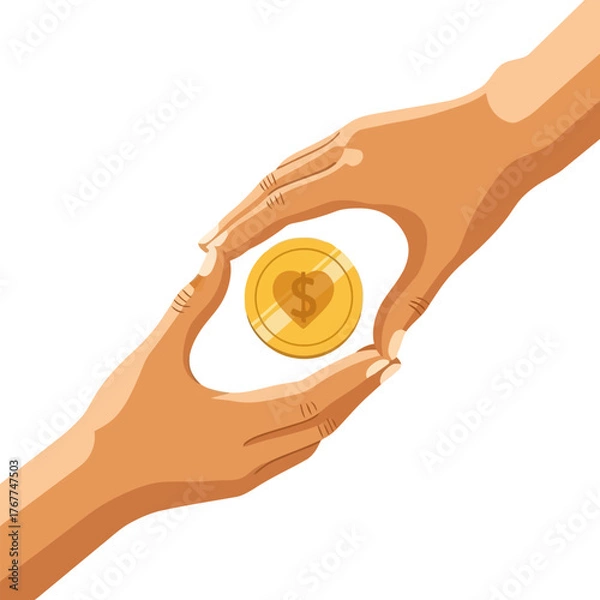 Fototapeta Two hands framing a golden coin, symbolizing wealth, investment, and financial security