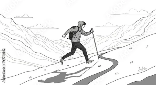 Obraz Adventurer Ascending Mountain Trail Depicts Determination And Journey Towards Elevation