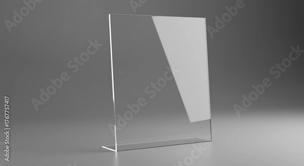 Fototapeta Clear acrylic sign holder on gray background display