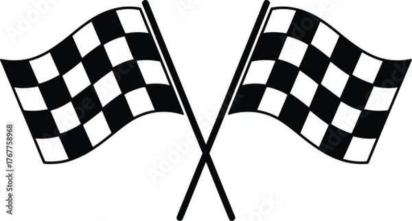 Fototapeta Checkered Flags Crossed Black and White Racing Finish Line