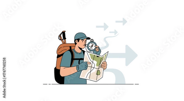 Obraz Adventurous Traveler Exploring Directions and Navigating with Map and Compass to Journey