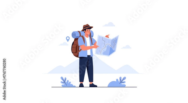 Obraz Adventurous Traveler Exploring the Map: Discovering Outdoors Freedom and Direction