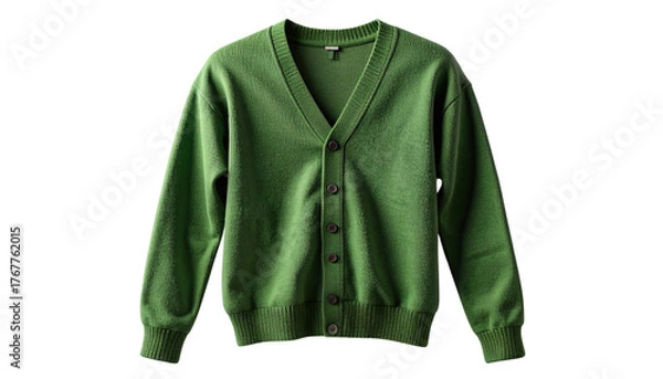 Obraz Stylish Floating Green Button-Up Sweater with Shadow Effect Isolated PNG