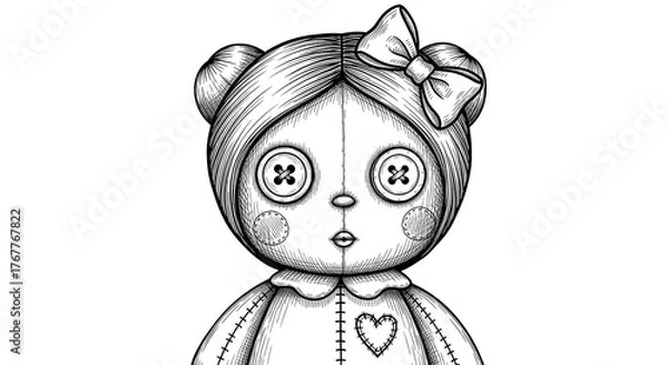 Obraz Vintage Doll with Button Eyes and Heart Design
