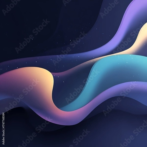 Fototapeta Abstract waves with gradient colors and starry background in a dark and dreamy illustration style