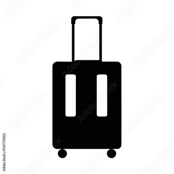 Fototapeta Simple black silhouette of a rolling suitcase with telescopic handle and wheels