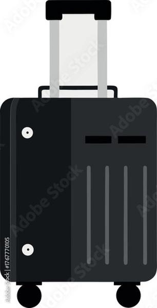 Fototapeta Simple black silhouette of a rolling suitcase with telescopic handle and wheels