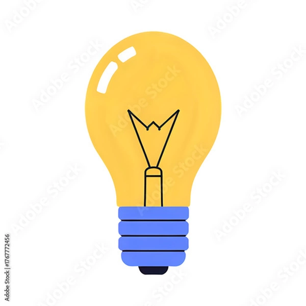 Obraz Illustration of a yellow light bulb with blue base isolated on transparent background