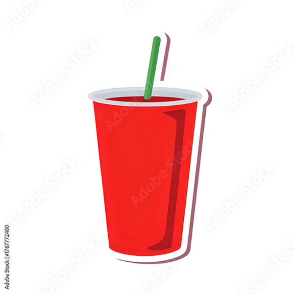 Fototapeta Red soda cup with straw isolated on transparent background