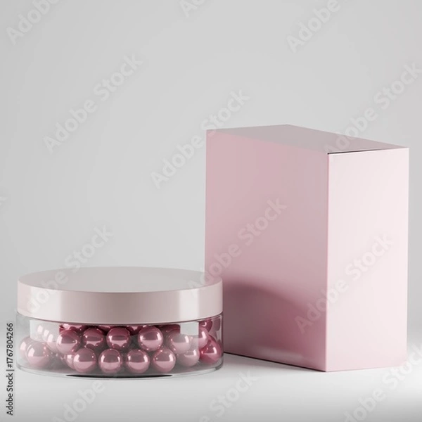 Obraz Cosmetic Jar and Packaging Box Mockup Set