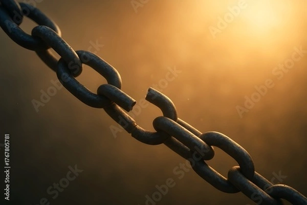 Fototapeta Broken metal chain link symbolizing freedom and liberation