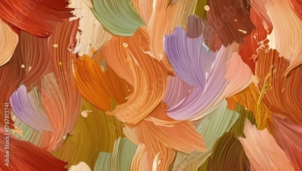 Fototapeta Warm abstract oil brush texture with autumn-inspired earthy tones of brown, orange, and beige blending harmoniously. Generative AI.