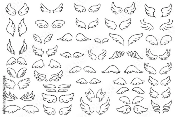 Obraz 可愛い天使の羽のベクターセット｜ハート・フレーム・バレンタイン・ウェディング装飾素材