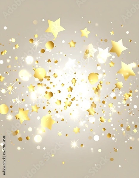 Fototapeta Golden confetti and stars cascade over a neutral beige backdrop