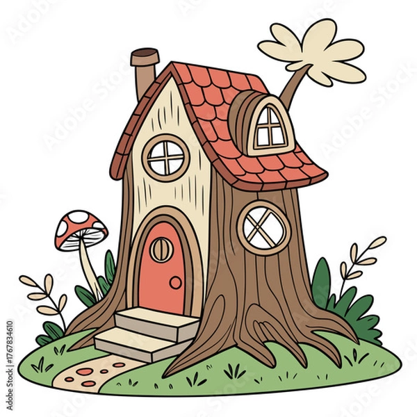 Fototapeta Whimsical tree house in a cartoon style