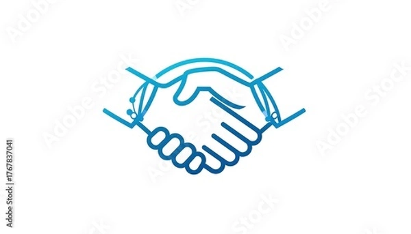 Fototapeta Graphic of two hands clasped in a handshake, blue outline