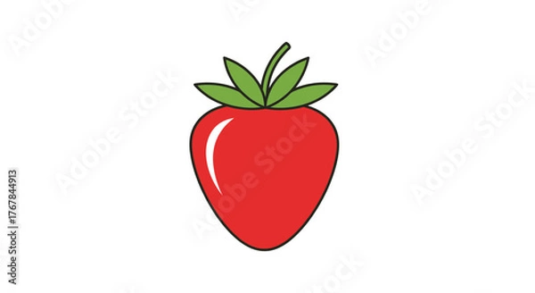 Fototapeta Vibrant Red Strawberry Fruit Illustration with Green Leaves.