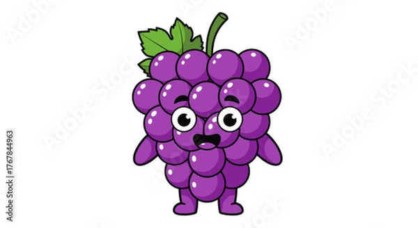 Fototapeta Cartoon Grape Character with Wide Eyes and Small Arms.