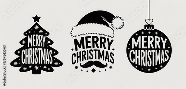 Obraz Merry Christmas, label set. Xmas, holiday symbol. Typographic design vector illustration
