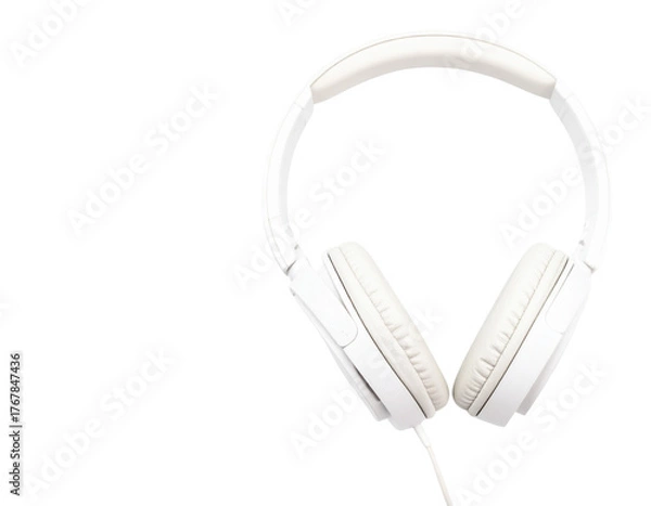 Obraz Professional Pair of White Headphones on White Background for Creative Projects