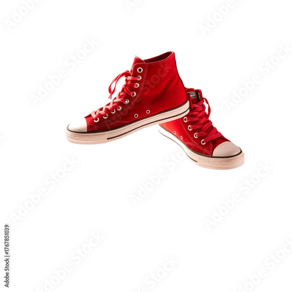 Fototapeta Photo of red high-top sneakers isolated on transparent background