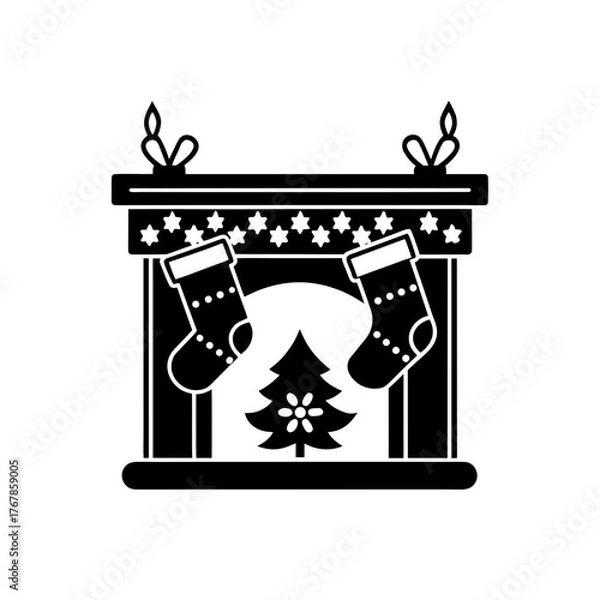 Obraz Christmas fireplace with tree on transparent background