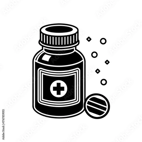 Obraz Pill bottle with tablet vector on transparent background