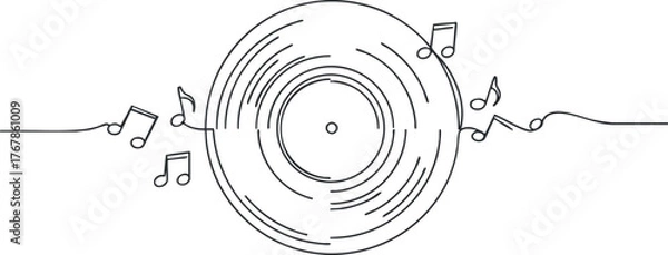 Obraz A minimalist illustration of a vinyl record with musical notes, symbolizing the essence of music.