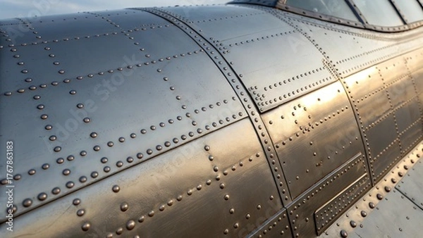 Fototapeta Discovering the intricate details of a riveted airplane hull panel showcasing craftsmanship and engineering prowess