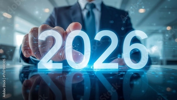 Fototapeta Business technology future trends in 2026 digital transformation and innovation strategy planning