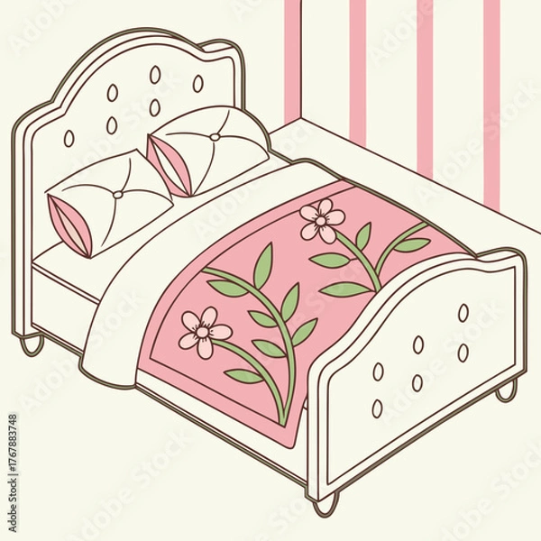Fototapeta ornate bed vector, classic bed vector, elegant bed vector, tufted headboard vector,