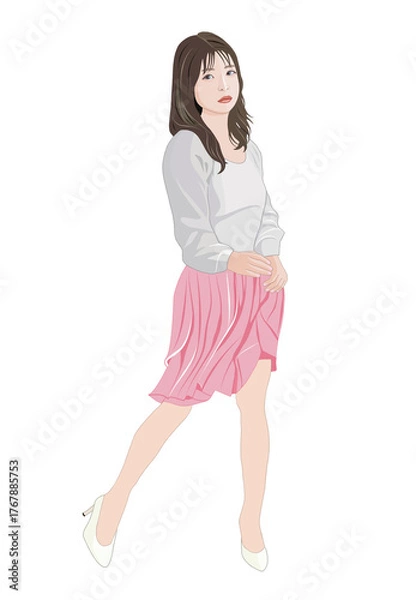 Fototapeta 若い女性立ち姿ポーズをとるイラスト