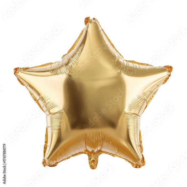 Fototapeta A shiny gold star shaped foil balloon for a party or special event isolated on a solid , isolated on transparent background, perfect cutout, PNG
