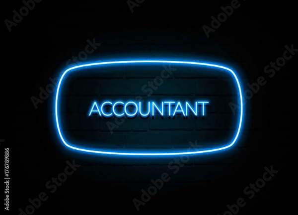 Obraz Accountant  - colorful Neon Sign on brickwall