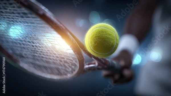 Obraz Tennis Player Hitting Ball Close Up
