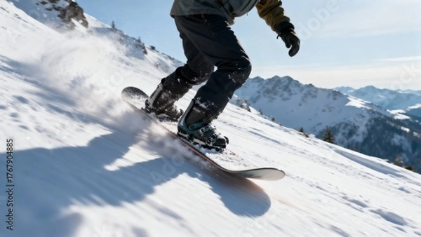 Fototapeta Experience the wild intensity of a rider tackling a winter mountain run