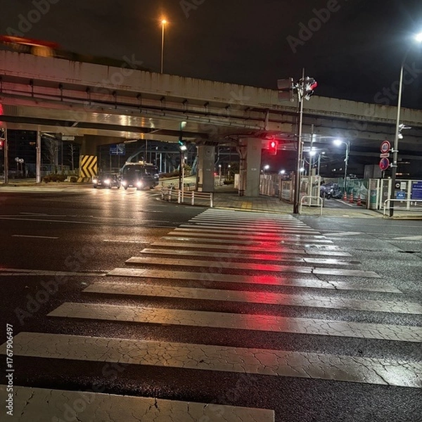Fototapeta 雨　道路　夜
