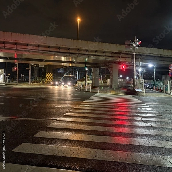 Obraz 雨　道路　夜