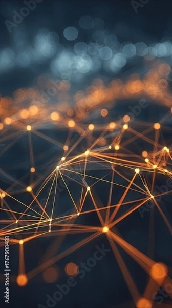 Fototapeta Abstract Network Design With Glowing Orange Lines