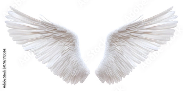 Fototapeta Stunning white angel wings spread wide, symbolizing purity, hope, and ethereal beauty for your next project.