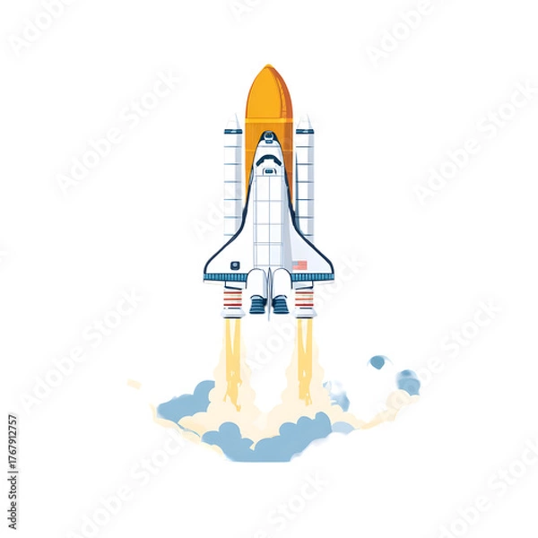 Fototapeta Space shuttle launching with fiery exhaust and smoke