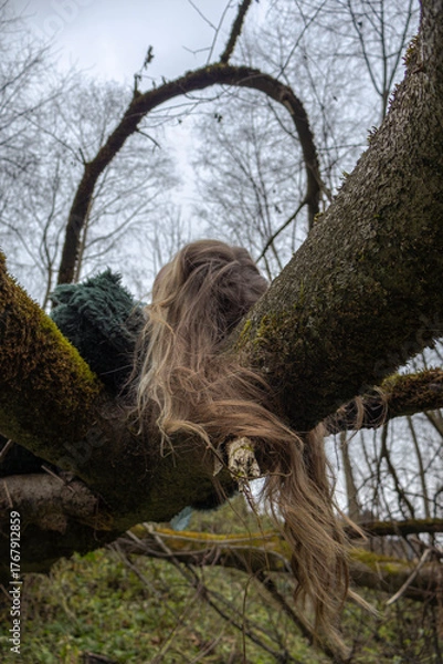 Obraz Intertwined tree trunks forming an arch with flowing hair, Dubrovitsky Forest, November