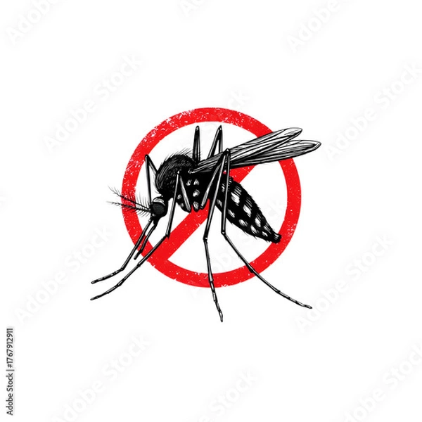 Fototapeta Mosquito with prohibition sign isolated on white background
