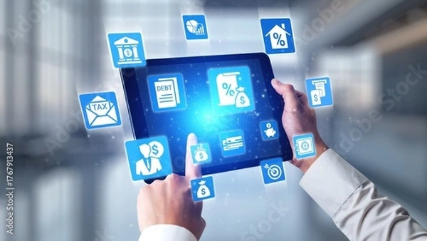 Fototapeta Personal finance with savings, investment and budgeting icons showing money management, financial planning and personal economic strategy. Gist