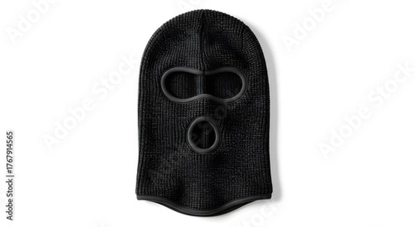 Fototapeta Black Balaclava Ski Mask Isolated on White Background: Winter Headwear, Face Protection, and Anonymity Concept for Cold Weather or Disguise